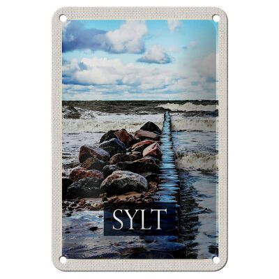 Cartel de chapa de viaje 12x18cm Sylt island beach mar señal de flujo y reflujo