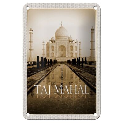 Blechschild Reise 12x18cm Indien schwarz weiß Taj Mahal Dekoration