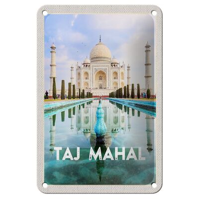 Cartel de chapa de viaje, decoración del Taj Mahal, jardín frontal de la India, 12x18cm