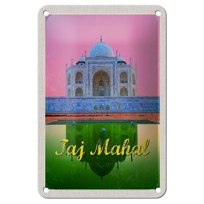 Targa in metallo da viaggio 12x18 cm India Asia Taj Mahal Agra Yamuna Sign