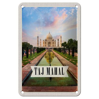 Cartel de chapa de viaje, 12x18cm, India, Taj Mahal, Agra, jardín, árboles, cartel
