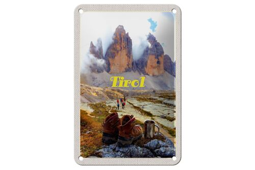 Blechschild Reise 12x18cm Tirol Wanderung Schuhe kaltes Getränk Schild