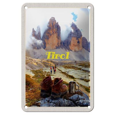 Blechschild Reise 12x18cm Tirol Wanderung Schuhe kaltes Getränk Schild