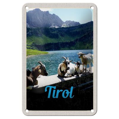 Letrero de hojalata para viaje, 12x18cm, Tirol, Austria, cabras, agua, naturaleza