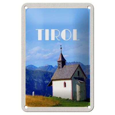 Cartel de chapa de viaje, 12x18cm, iglesia del Tirol en la montaña, cartel de bosque natural