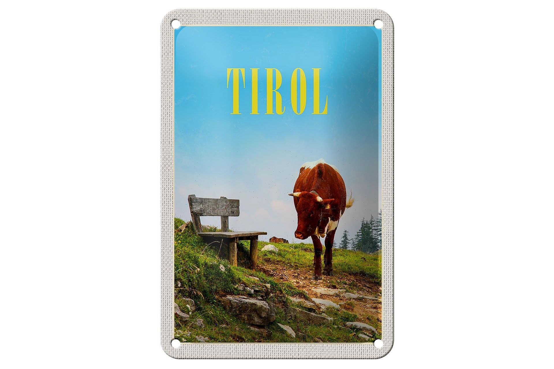 Targa in metallo da viaggio 12x18 cm Austria Natura Cow Bank Forest Europe Sign