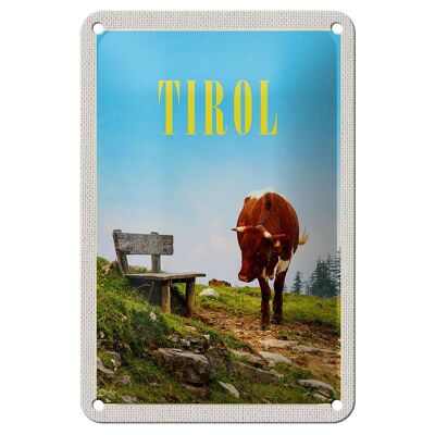 Cartel de chapa de viaje, 12x18cm, Austria, naturaleza, vaca, banco, bosque, cartel de Europa