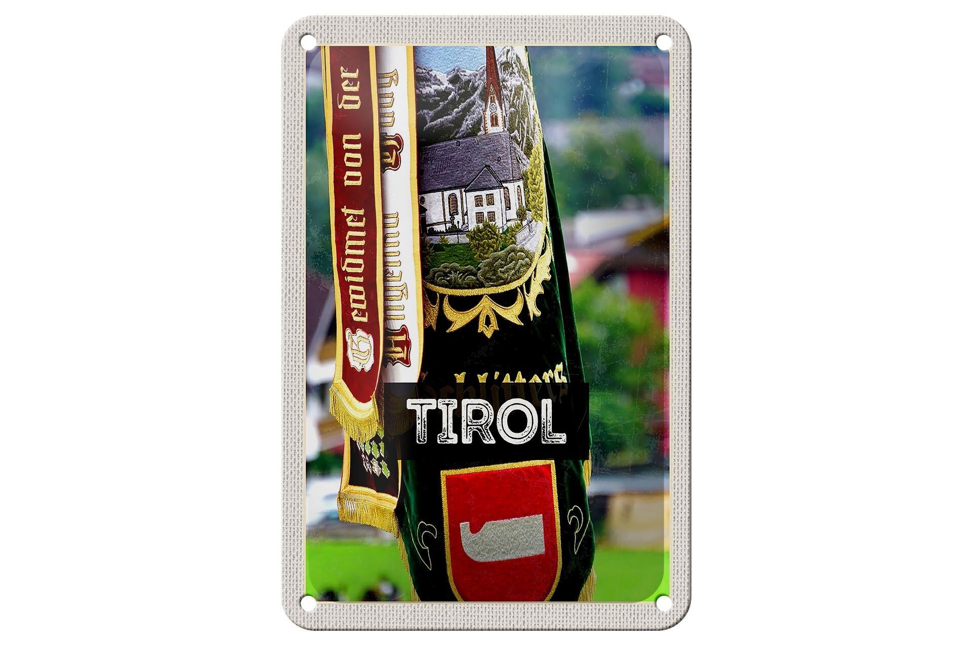 Blechschild Reise 12x18cm Tirol Symbole grün Natur Tradition Schild