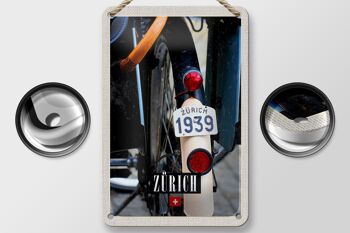 Signe en étain voyage 12x18cm, vélo de Zurich 1939, décoration européenne 2