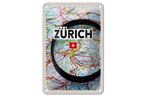 Blechschild Reise 12x18cm Zürich Schweiz Karte Lupe Stadt Dekoration