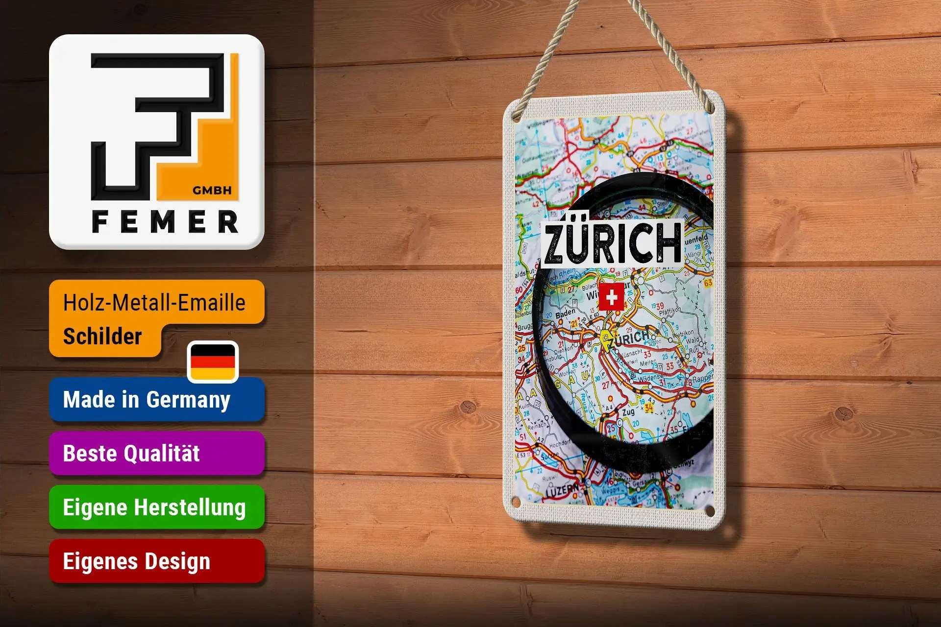 Buy wholesale Tin sign travel 12x18cm Zurich Switzerland map