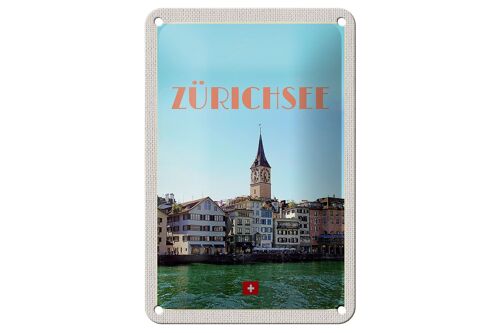 Blechschild Reise 12x18cm Zürich Schweiz Ausblick See auf Stadt Schild