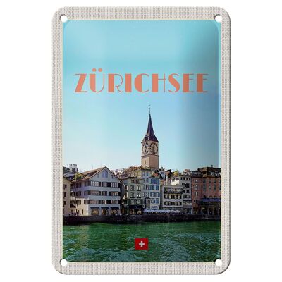 Targa in metallo da viaggio 12x18 cm Zurigo Svizzera con vista sul lago e sulla città