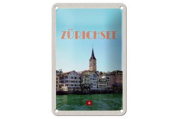 Panneau de voyage en étain, 12x18cm, Zurich, suisse, vue du lac à la ville 1