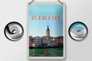 Panneau de voyage en étain, 12x18cm, Zurich, suisse, vue du lac à la ville 2
