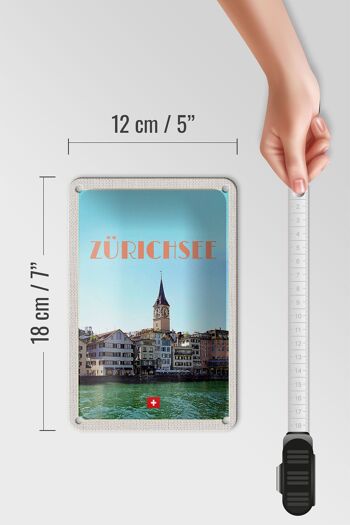 Panneau de voyage en étain, 12x18cm, Zurich, suisse, vue du lac à la ville 5