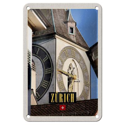 Targa in metallo da viaggio 12x18 cm Orologio della chiesa di Zurigo, targa dorata