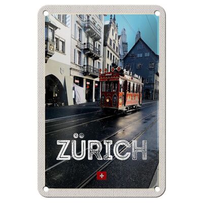 Cartel de chapa de viaje, 12x18cm, Zurich, Suiza, Jelmoli, cartel de tranvía