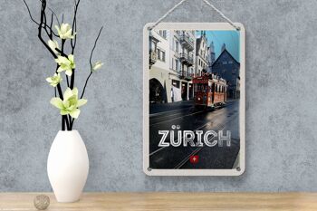 Panneau de voyage en étain, 12x18cm, Zurich, suisse, Jelmoli Tram 4