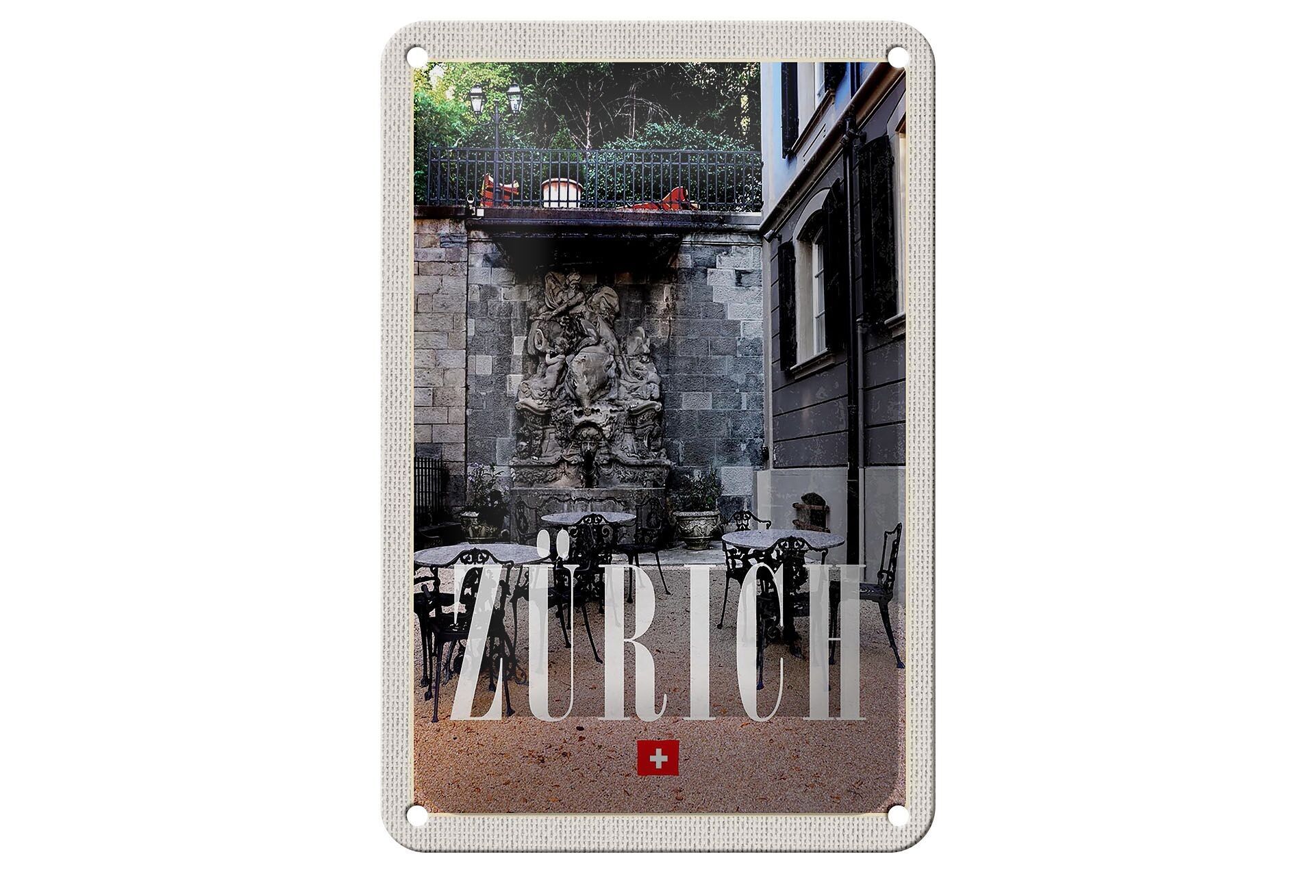Cartel de chapa de viaje, 12x18cm, Zurich, Suiza, escultura, arquitectura