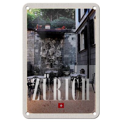 Cartel de chapa de viaje, 12x18cm, Zurich, Suiza, escultura, arquitectura