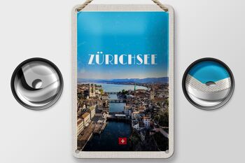 Panneau en tôle voyage 12x18cm Zurich vue sur la ville panneau de vacances 2
