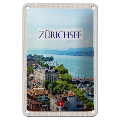 Cartel de chapa de viaje, 12x18cm, Suiza, lago, Zúrich, bosque, ciudad, montañas