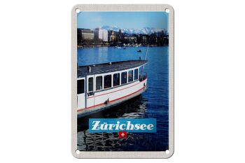 Panneau de voyage en étain, 12x18cm, bateau de Zurich, bateau, lac, ville, montagnes 1