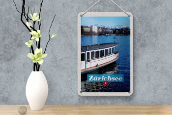 Panneau de voyage en étain, 12x18cm, bateau de Zurich, bateau, lac, ville, montagnes 4