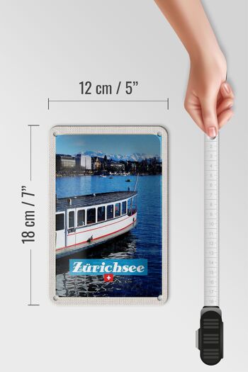 Panneau de voyage en étain, 12x18cm, bateau de Zurich, bateau, lac, ville, montagnes 5
