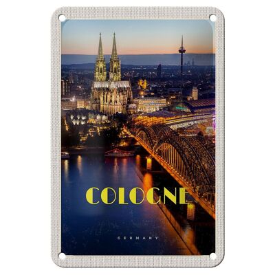 Cartel de chapa de viaje, 12x18cm, ciudad de Colonia, vista nocturna, puente, cartel de Catedral