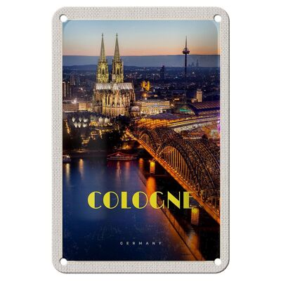 Blechschild Reise 12x18cm Köln Stadt Abend Aussicht Brücke Dom Schild