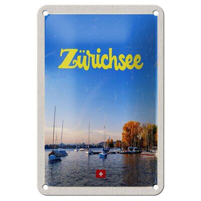 Cartel de chapa de viaje, 12x18cm, lago de Zúrich, naturaleza, barcos, señal de viaje en barco