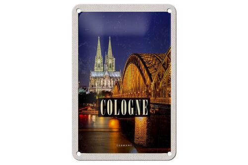 Blechschild Reise 12x18cm Köln Brücke Stadt Dom Abend Lichter Schild