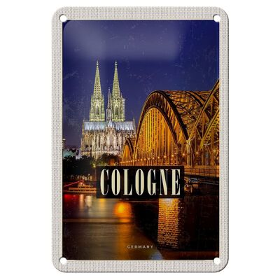 Blechschild Reise 12x18cm Köln Brücke Stadt Dom Abend Lichter Schild