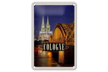 Panneau de voyage en étain, 12x18cm, pont de Cologne, cathédrale de la ville, lumières de soirée 1