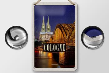 Panneau de voyage en étain, 12x18cm, pont de Cologne, cathédrale de la ville, lumières de soirée 2