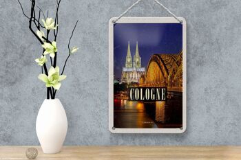 Panneau de voyage en étain, 12x18cm, pont de Cologne, cathédrale de la ville, lumières de soirée 4