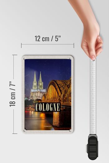 Panneau de voyage en étain, 12x18cm, pont de Cologne, cathédrale de la ville, lumières de soirée 5