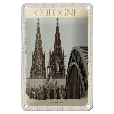Cartel de chapa de viaje, cartel blanco y negro medieval de la catedral de Colonia, 12x18cm