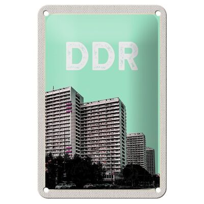 Blechschild Reise 12x18cm Deutschland DDR Zeit Hochhäuser Krieg Schild