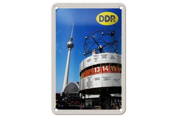 Panneau de voyage en étain, 12x18cm, Berlin Alexanderplatz, horloge mondiale 1