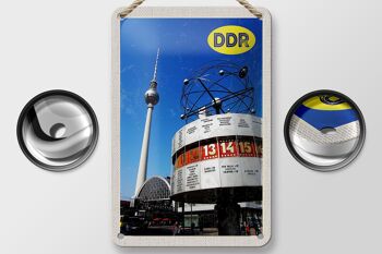 Panneau de voyage en étain, 12x18cm, Berlin Alexanderplatz, horloge mondiale 2