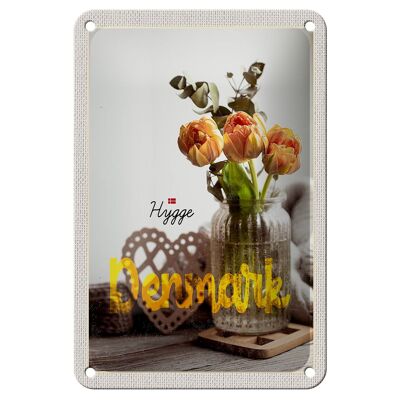 Blechschild Reise 12x18cm Dänemark Kopenhagen Blume Natur Vase Schild