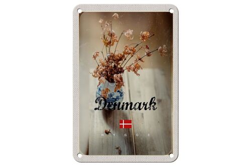 Blechschild Reise 12x18cm Dänemark verwelkte Blumen in Vase Schild