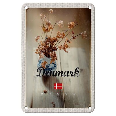 Blechschild Reise 12x18cm Dänemark verwelkte Blumen in Vase Schild