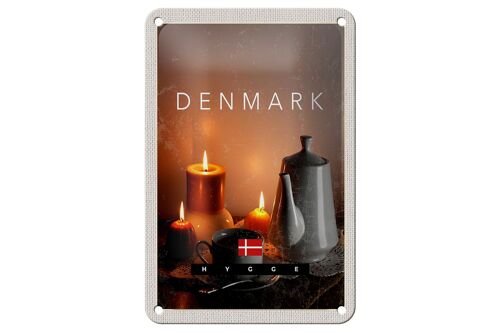 Blechschild Reise 12x18cm Dänemark Teekanne Kerzen Tischdecke Schild