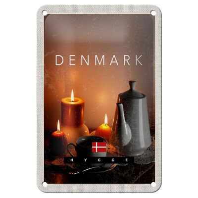 Blechschild Reise 12x18cm Dänemark Teekanne Kerzen Tischdecke Schild