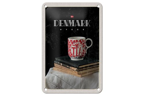 Blechschild Reise 12x18cm Dänemark Teetasse Bücher Tischdecke Schild