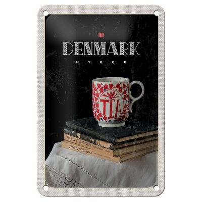 Blechschild Reise 12x18cm Dänemark Teetasse Bücher Tischdecke Schild